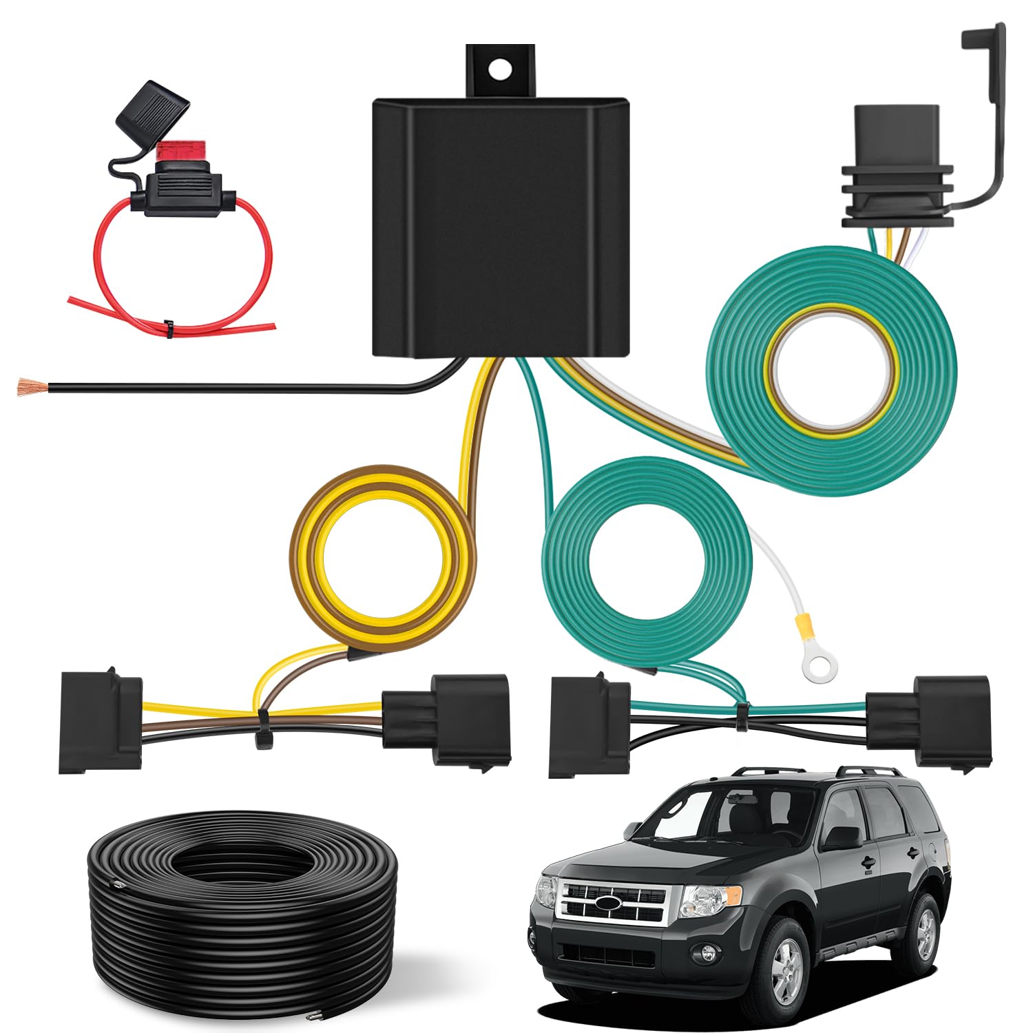 Motoforti Vehicle Side 4-Pin 4 Way Trailer Wiring Harness Trailer Converter, For Toyota Avalon RAV4 2013 2014 2015 2016 2017 2018, Plastic, Rubber - View #4