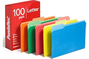 Pendaflex File Folders, Two-Tone Assorted Colors, Letter Size, 1/3 Cut Tabs, Office Organization, Box of 100 Folders (1006535