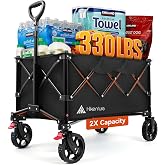 Hikenture Wagons Carts Foldable 330LBS, Heavy Duty Collapsible Wagon | 5.3 CU FT Utility Wagon for Grocery, Garden, Camping &amp; Sports Gear; One-Hand Fold; 360-Degree Wheels with Built-In Brake