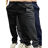 Yafanqi 3 Pack Mens Fleece Athletic Loose Baggy Sweatpants Drawstring Workout Active Open Bottom Sweat Pants Big and Tall