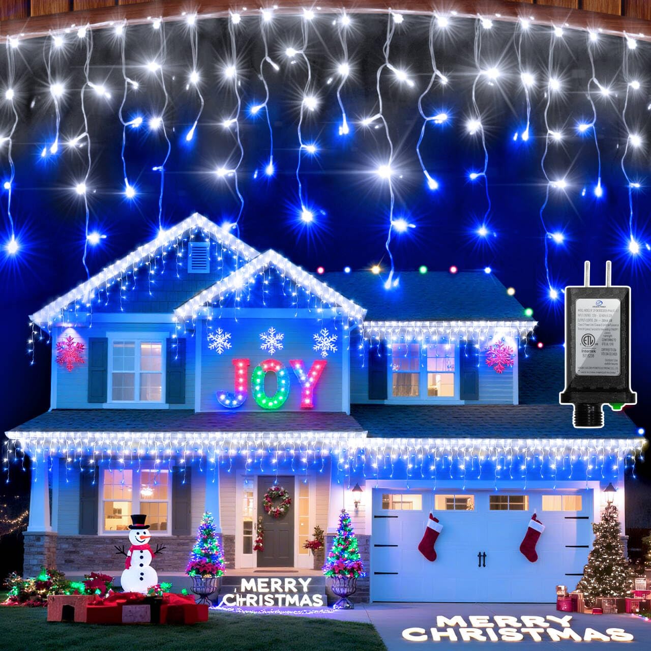 Photo 1 of 1332 LED Christmas Lights with 296 Drops,132ft 12 Modes Hanging ice String Lights with Timer & Dimmable & Waterproof, Plug-in Fairy Lights for Holiday Wedding Party Christmas Decor Blue & CoolWhite