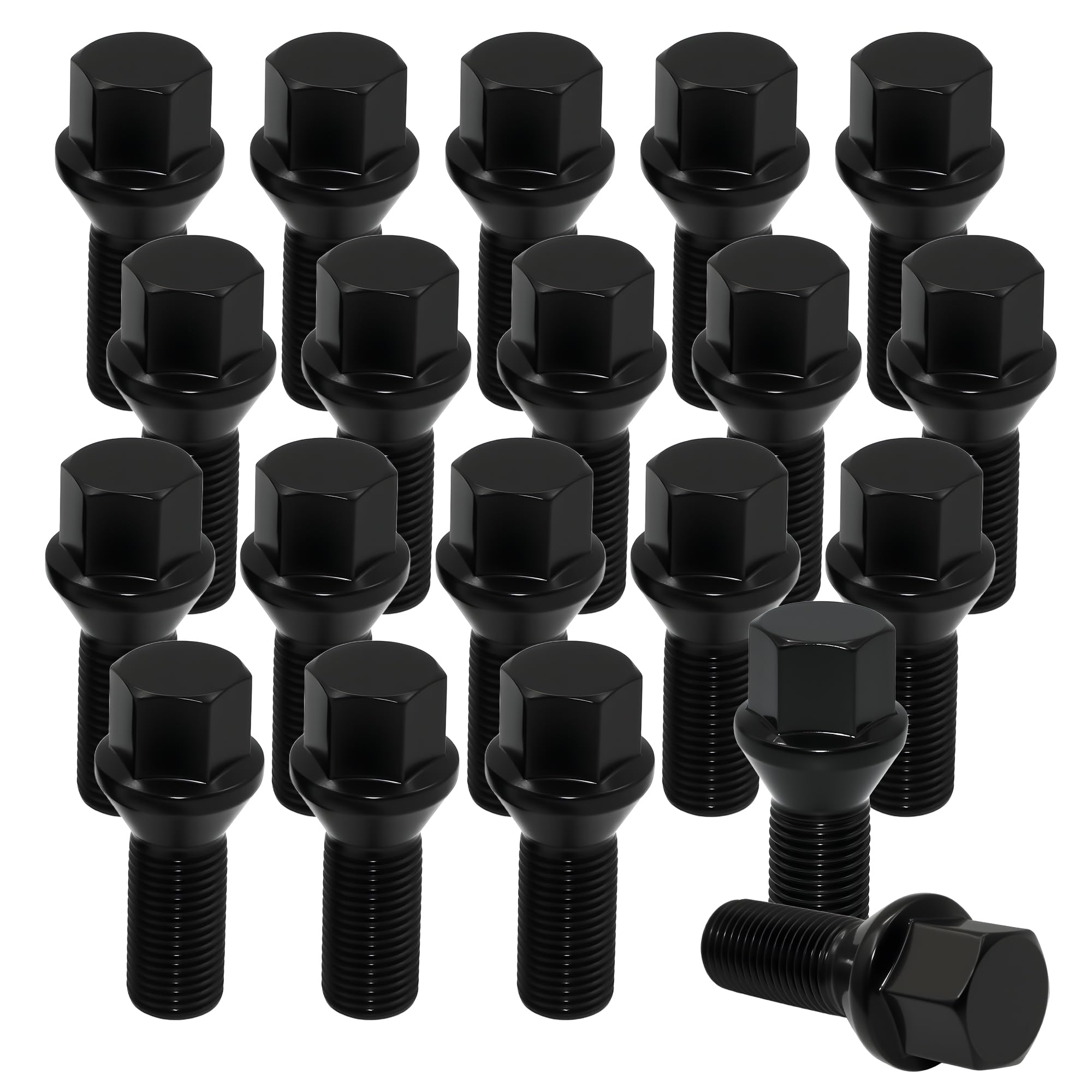 Photo 1 of QIAOAUTOCC M14x1.5 Lug Bolts– 17mm Hex, 28mm Thread Length, Compatible with A3 A4 A5 A6 A7 A8 S3 S4 S5 S6 S7 S8 Golf Beetle CC, Conical Bulge Seat, 20PCS, Black
