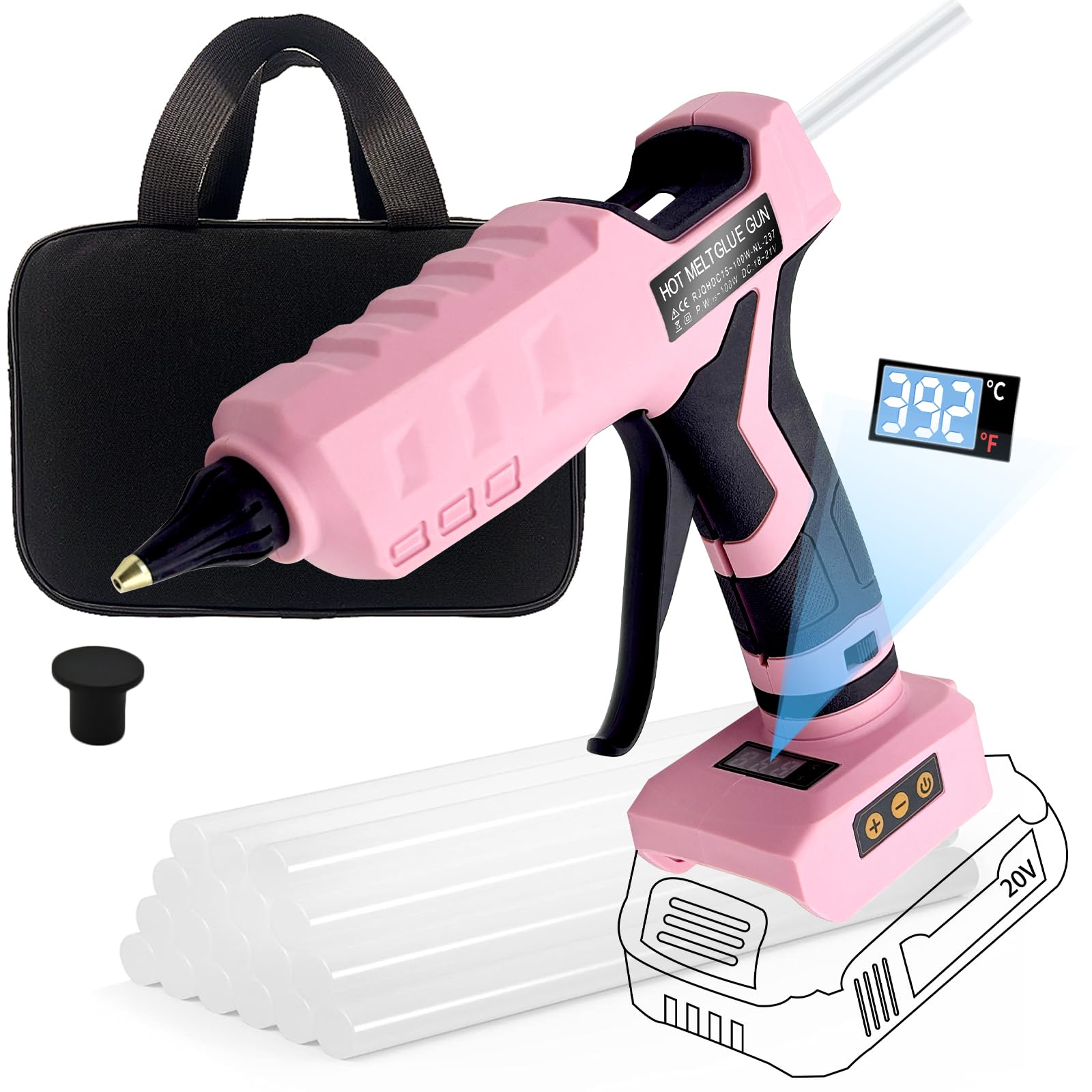 Photo 1 of 100W Cordless Hot Glue Gun for Dewalt 20V MAX Battery with 20PCS Full Size Glue Sticks, Digital Temperature Adjustable High Temp Glue Gun for Arts Crafts DIY Home Repair(Tools only)