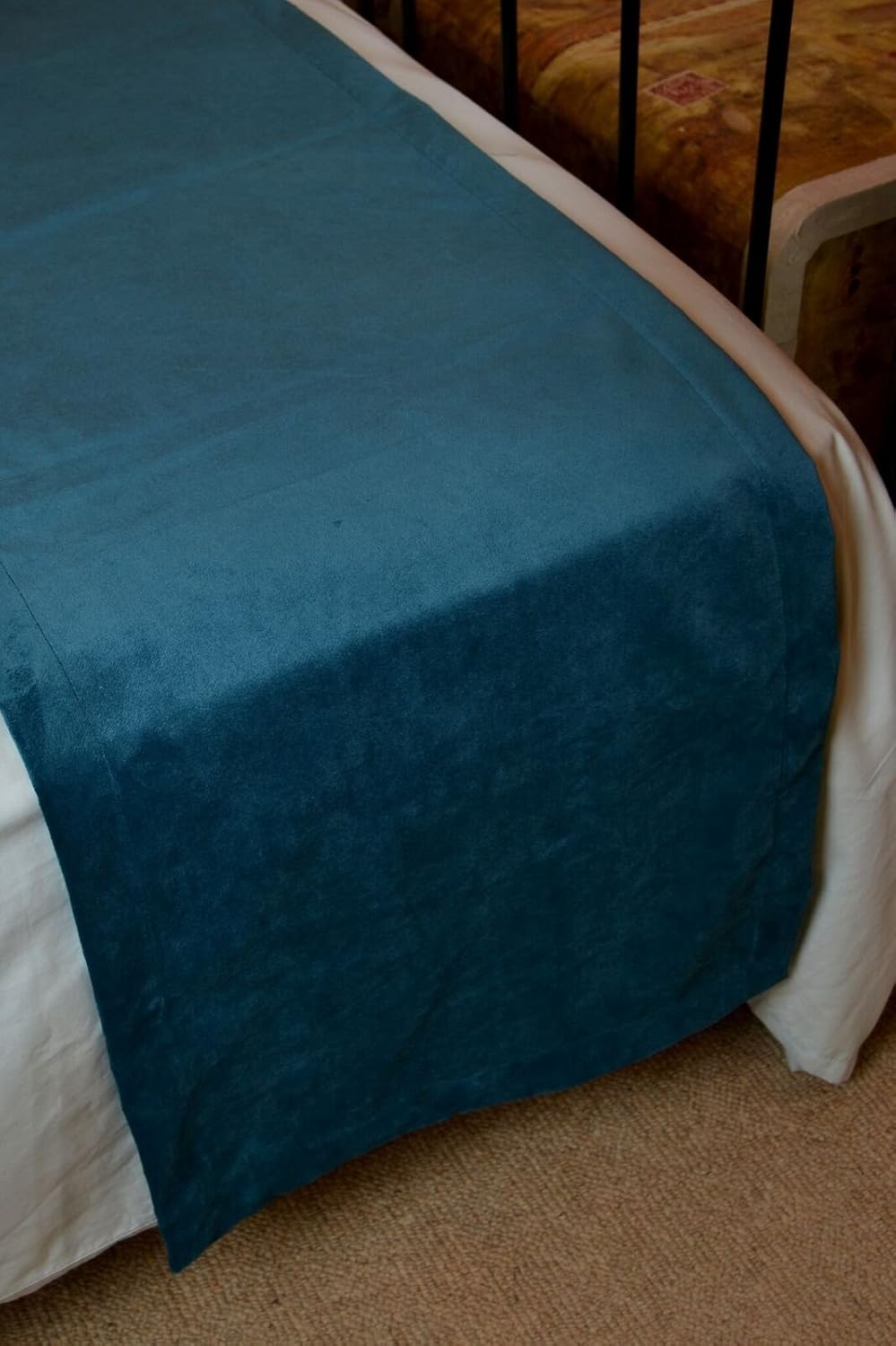 McAlister Textiles Matt Velvet Bed Runner Teal Blue Green Elegant Soft Cozy Warm Duvet Runner