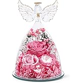 FIACO Valentines Day Gifts for Her Women Birthday Preserved Rose in Glass Angel Figurine Forever Fresh Flower for Delivery, Valentines Flowers Gifts for Mom Grandma Wife Daughter Pink