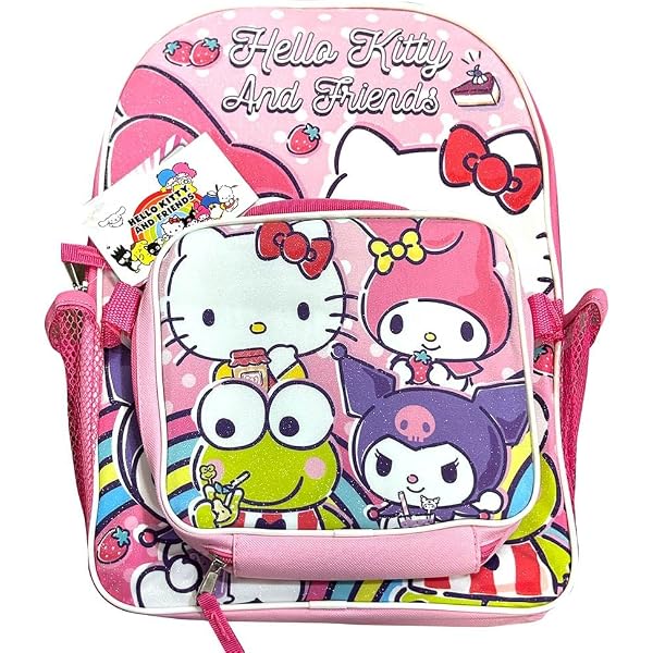Set Zaino Hello Kitty Con Lunch Bag E Borraccia | Completo Scolastico 5 Pezzi Per Bambine