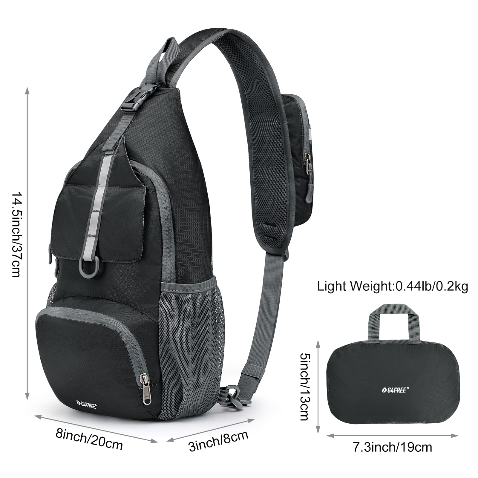G4Free Packable Sling Backpack, Small Crossbody Sling Bag Travel Hiking Daypack Casual Foldable Shoulder Chest Bag