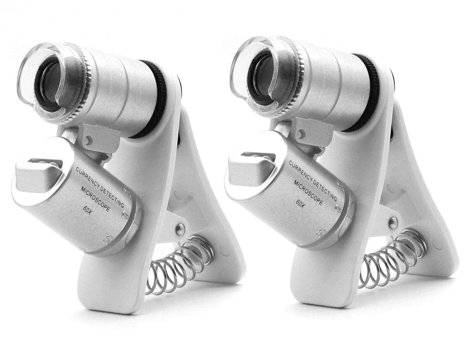 QiCheng&LYS Mini 60X Adjustable Pocket LED Microscope Magnifier Loupe Magnifying Glass with Currency Detection (Silver Clip 2pcs)
