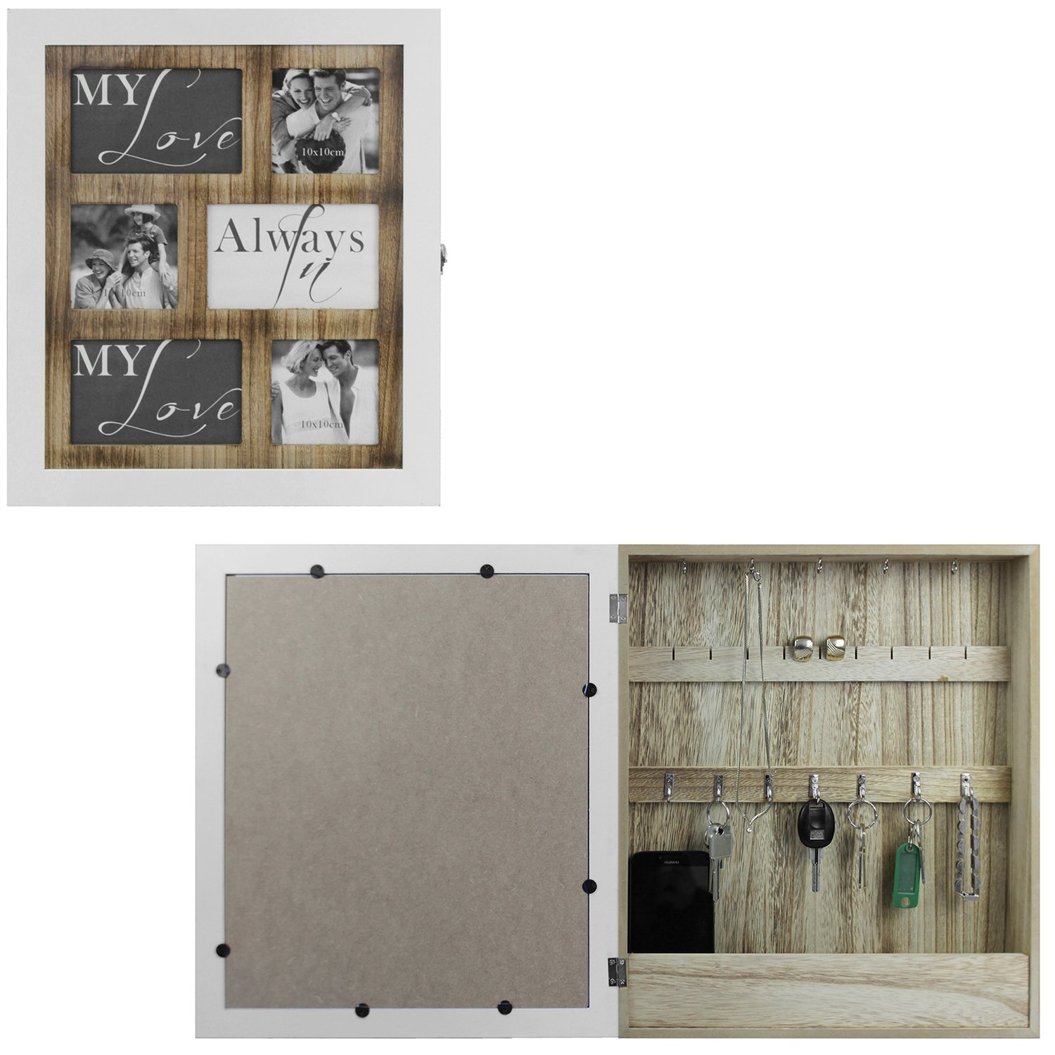 Schlüsselschrank Schmuckschrank mit Fotogalerie für 6 Fotos Wandschrank