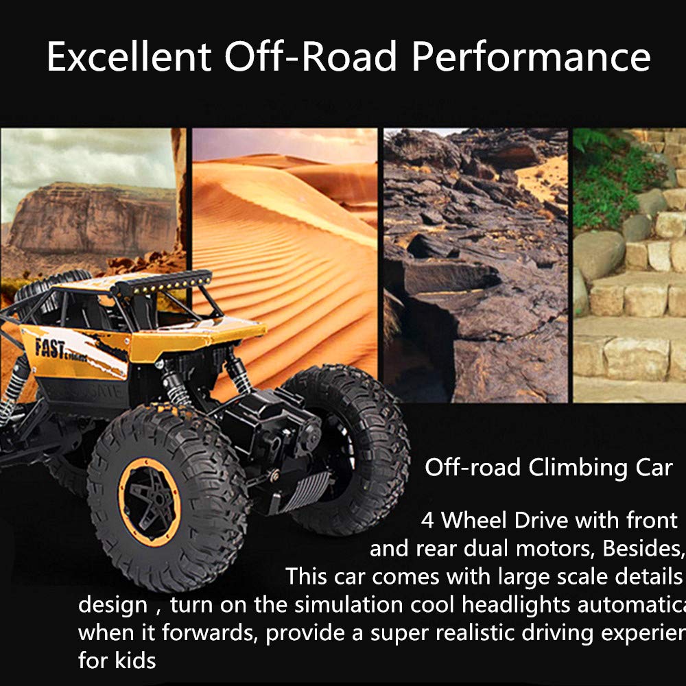 Cherry RC Car 2.4Ghz 4WD Rock Crawlers Remote Racing Truck Toy 1:16 Rechargeable Off-Road Vehicle High Speed RC Buggy Race, Gift for Kids and Adults