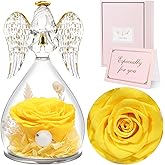 Sunia Valentines Day Rose Gifts for Women, Birthday Gifts for Mom Grandma, Forever Preserved Flower in Glass Angel Figurines Flowers for Delivery Prime, Mothers Day Real Roses for Her Wife