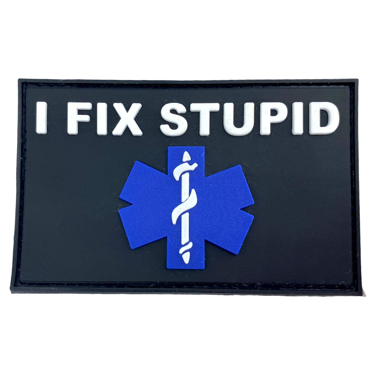 I Fix Stupid Medic Tactical PVC Airsoft Paintball Cosplay Patch (Black Blue)