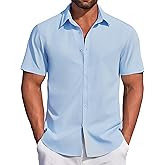 COOFANDY Men's Casual Dress Shirt Short Sleeve Button Down Shirts Summer Wedding Untucked Shirt