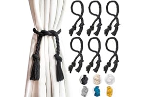 Yteseery 6 Pack Curtain Ties Rope, Outdoor Curtain Tiebacks for Patio Gazebo Pergola Cabana, Natural Cotton Curtain Holders, Village Rural Rustic Farmhouse Curtain Holdbacks for Drapery, Black