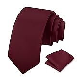 PenSee Men's Burgundy Tie Set Solid Pure Color
