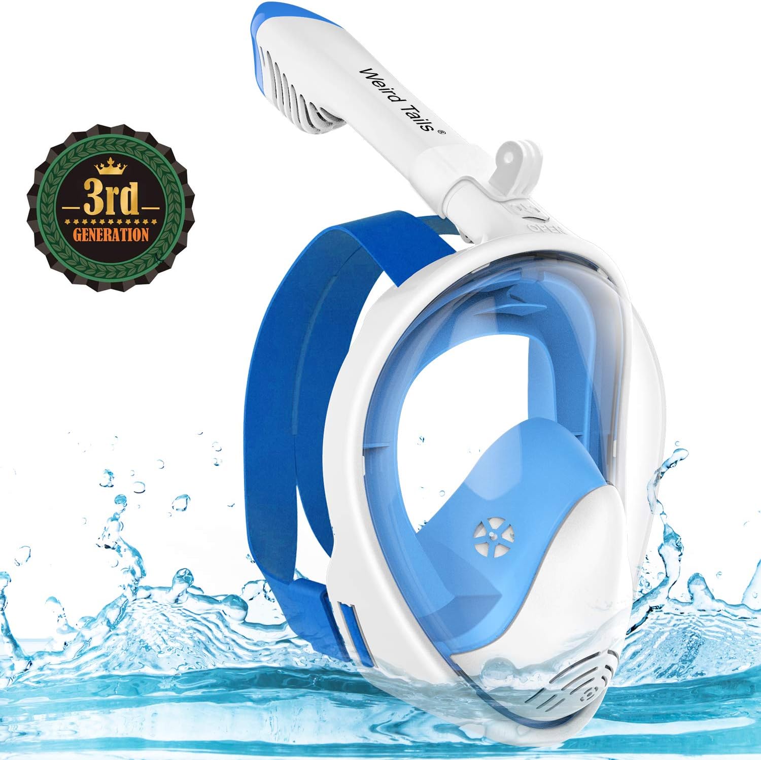 Full Face Snorkel Mask,Advanced Safety with Single Tube Breathing System Allows ,You to Breathe More Fresh Air While Snorkeling,180 Panoramic Anti Fog Anti Leak Foldable for Adult and Kids
