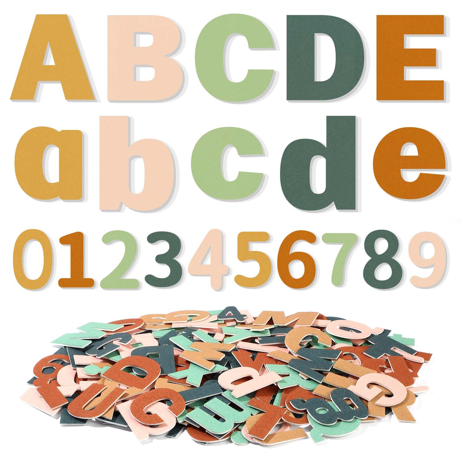 Photo 1 of Breling 310 Pieces Felt Bulletin Board Letters Sticker with Number, 2" Bulk Self Adhesive ABC Upper Lowercase Sticky Letter for Poster, Bulletin Board, Classroom(Light Color)