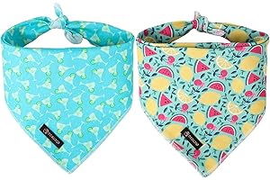 DOGWONG 2 Pack Summer Dog Bandana,Cute Hawaii Beach Doggie Scarf Blue Cocktail Dog Bandana for Small Medium Large Sized Dogs