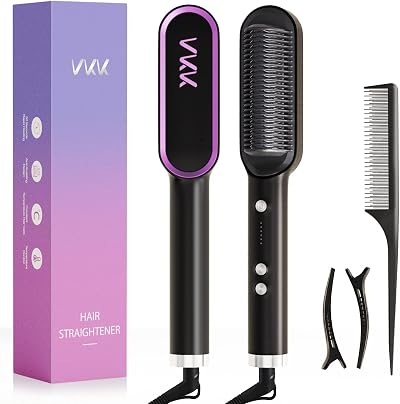 VKK Hair Straightener Brush 5 Temp Settings PTC Fast Heat Anti-Scald Comb