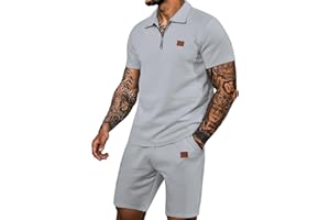 Ryehack Men's 2 Piece Sweatsuits Outfits Jacquard Zip Polo Shirt Sweatshirt Joggers Sweatpants Tracksuit Set