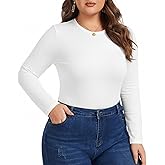 SEKINO Women's Plus Size Long Sleeve Shirts Slim Fit Tops T Shirt Stretchy Basic Tee