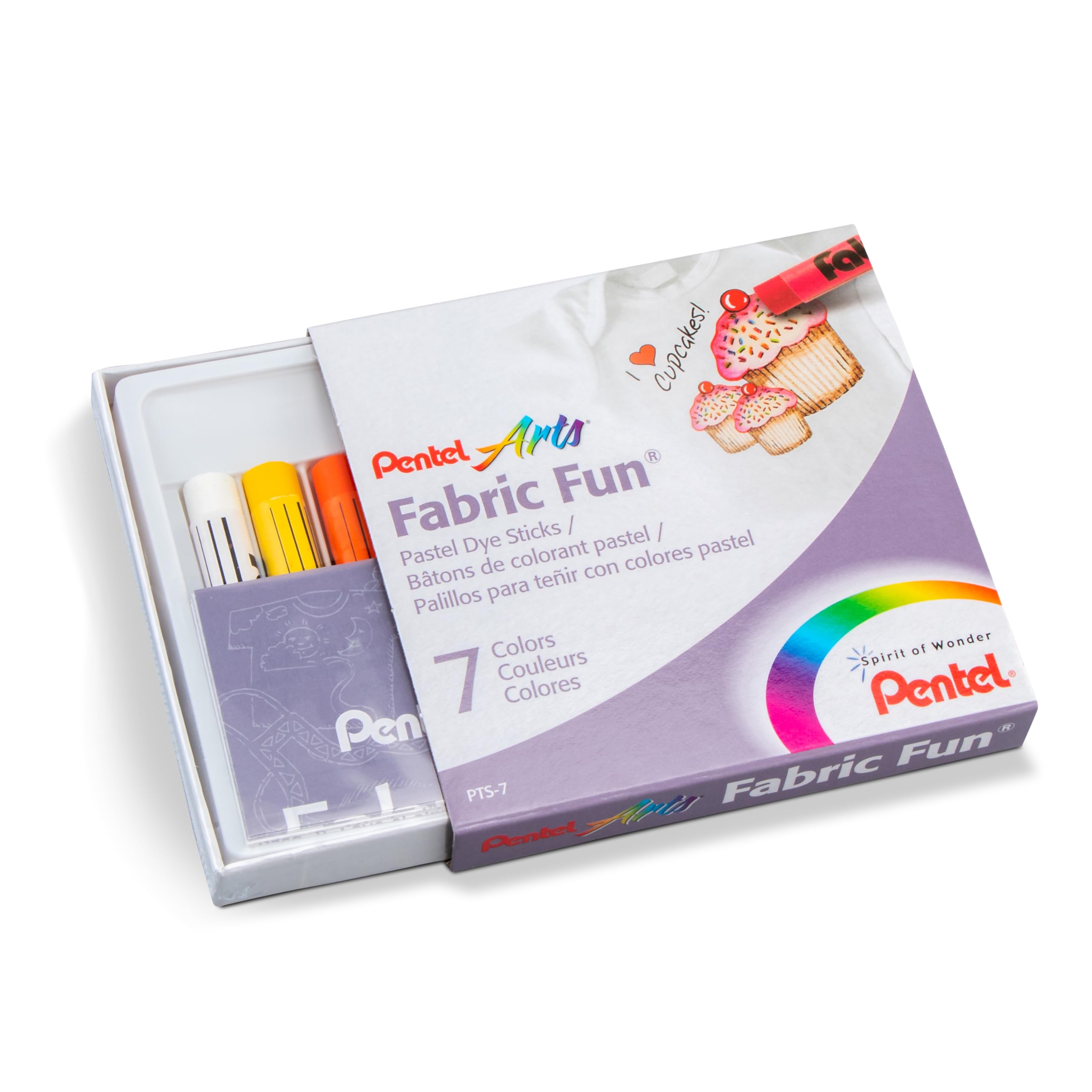 Pentel Fabric Fun Pastel Dye Stick (Pack of 7), Assorted Colors, PTS-7