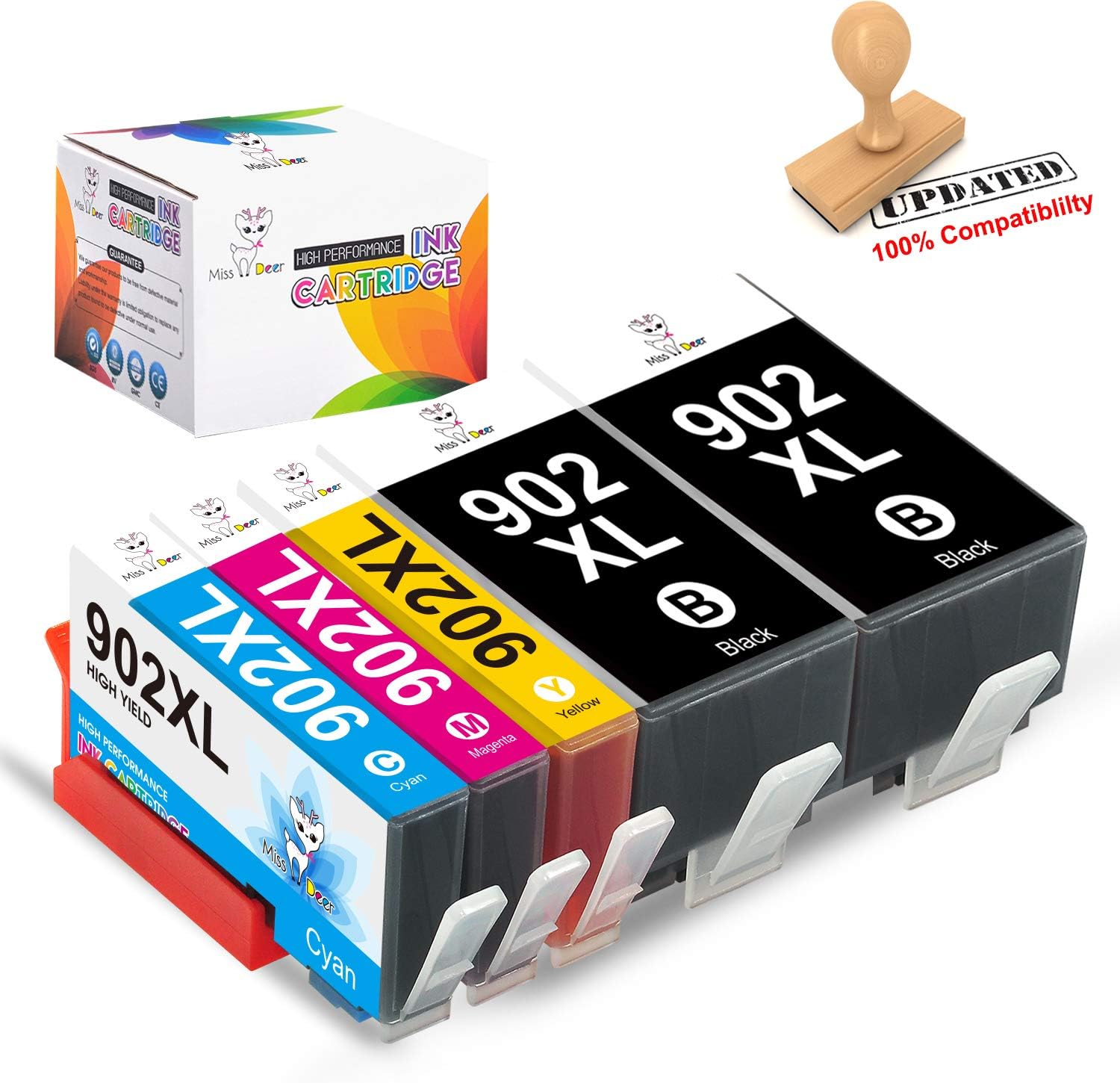 MS Deer 902 902XL Ink Cartridge, Upgraded in Aug, 100% Compatible for HP OfficeJet Pro 6978 6962 6968 6975 6960 6970 6950 6954 6979 6951 (2Black,1Cyan,1Magenta,1Yellow) 5-Pack