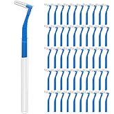 Fremouth 50 Angle Interdental Brushes with Extended Handles, Tight(0.7mm) | L- Shaped Interproximal Floss for Dental Plaque Removal Health, Interdental Braces Toothbrushes