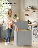 SONGMICS 200 L Laundry Basket with Lid 4-Section Large Collapsible Dove Grey view 2