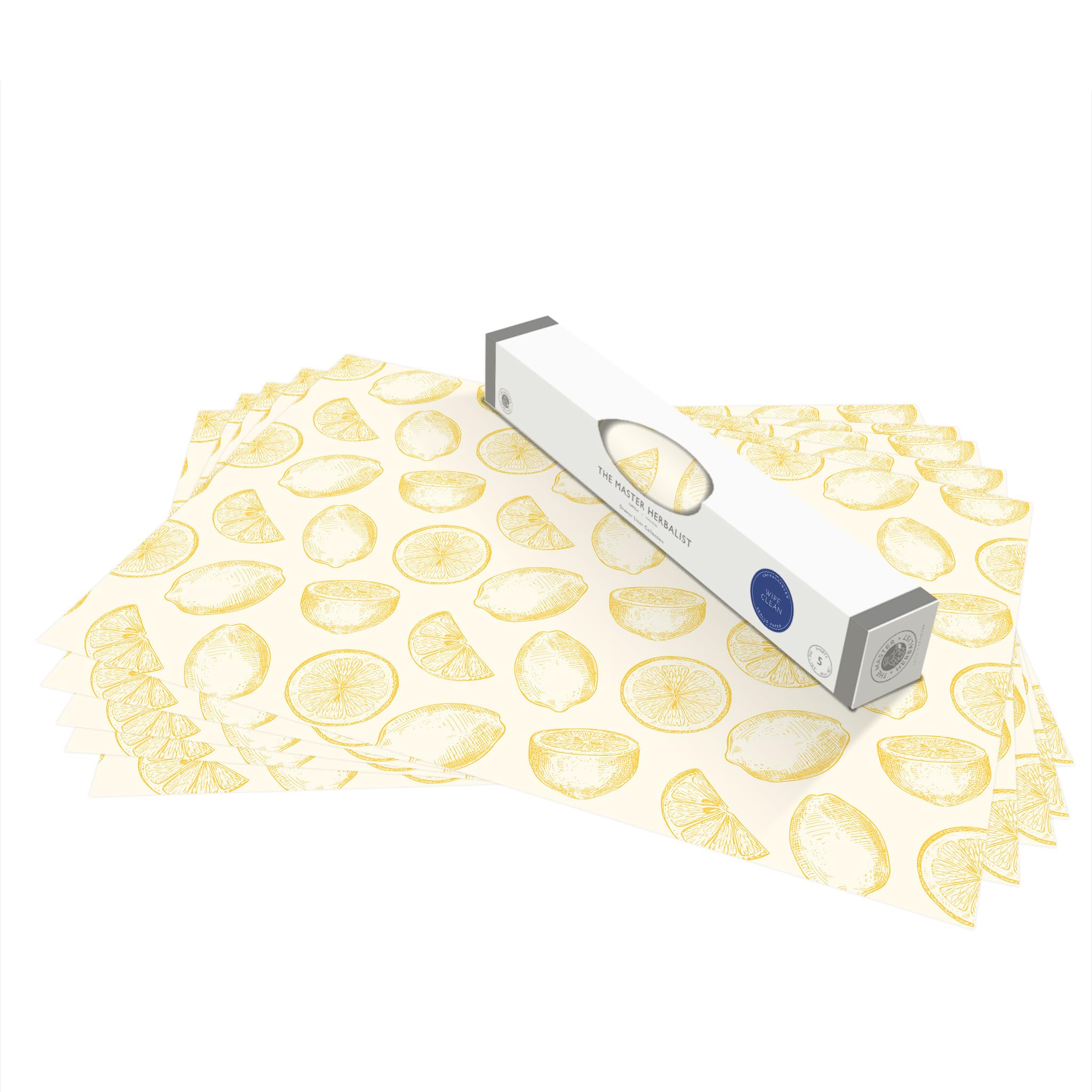 The Master Herbalist UNSCENTED & WIPE CLEAN Drawer Liners with a yellow LEMONS Design - Perfect for Bedroom Drawers, Wardrobe Shelves, Linen Cupboards & Kitchen Cabinets