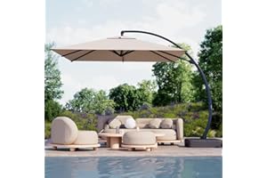 Kingdura 10x10 FT Cantilever Patio Umbrella with Base Included, Large Square Offset Outdoor Pool Umbrella, 360° Rotation & Infinite Tilt, Heavy Duty Aluminum Frame for Deck Backyard, Beige