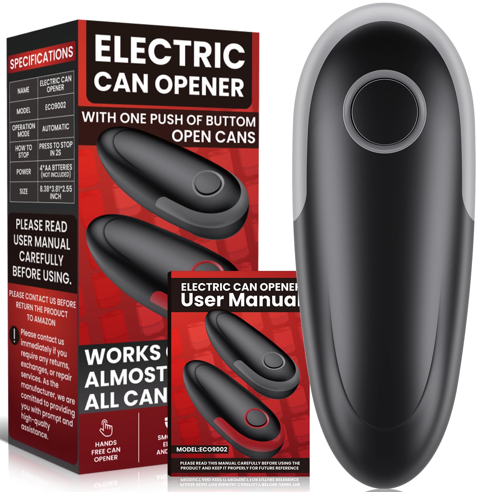 One Touch Electric Can Opener Fits All Can Sizes, Electric Can Openers for Kitchen Food Safe with Smooth Edge, Kitchen Gadgets Automatic Can Opener for Seniors, Arthritis and Chef（Black)