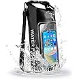 HUGSEE 2L Waterproof Dry Bag Backpack with Integrated Clear Phone Pouch for Outdoor Activities, Black