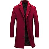 Springrain Men's Wool Blend Pea Coat Notched Collar Single Breasted Overcoat Warm Winter Trench Coat