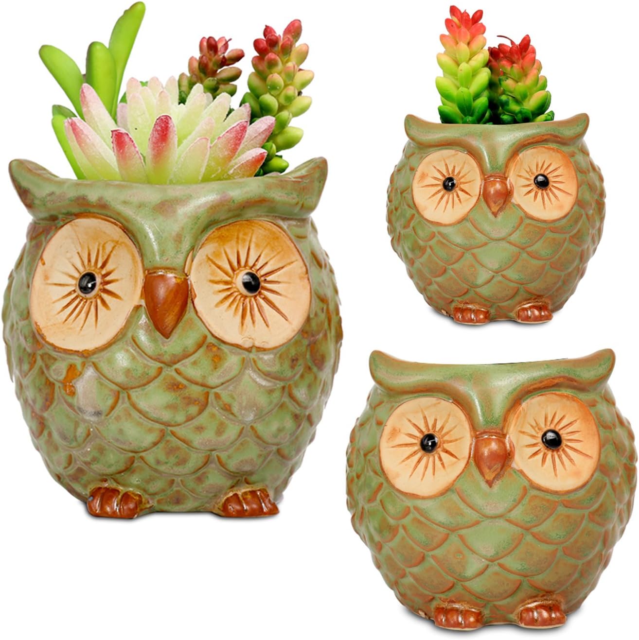 ROSE CREATE 3pcs 3in / 4in / 4.5in Owl Flower Pots