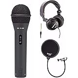 Samson Q2U Black Handheld Dynamic USB Microphone with Knox Pop Filter and Studio Headphones