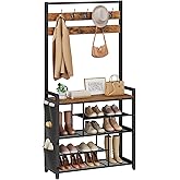 HOOBRO Hall Tree with Bench, Shoe Rack with Coat Rack, Coat Rack with Shoe Storage, 5 Tier Shoe Storage Organizer with Oxford