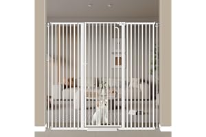 THEYFIRST 57" Extra Tall Cat Pet Gate for Doorway, 57.4"-62.2" Wide Pet Gate for Cats Walk Through, Auto Close Tall Baby Gates with Door, Child Safety Gate Indoor Stairs, Cat Proof Gate for Dog, White