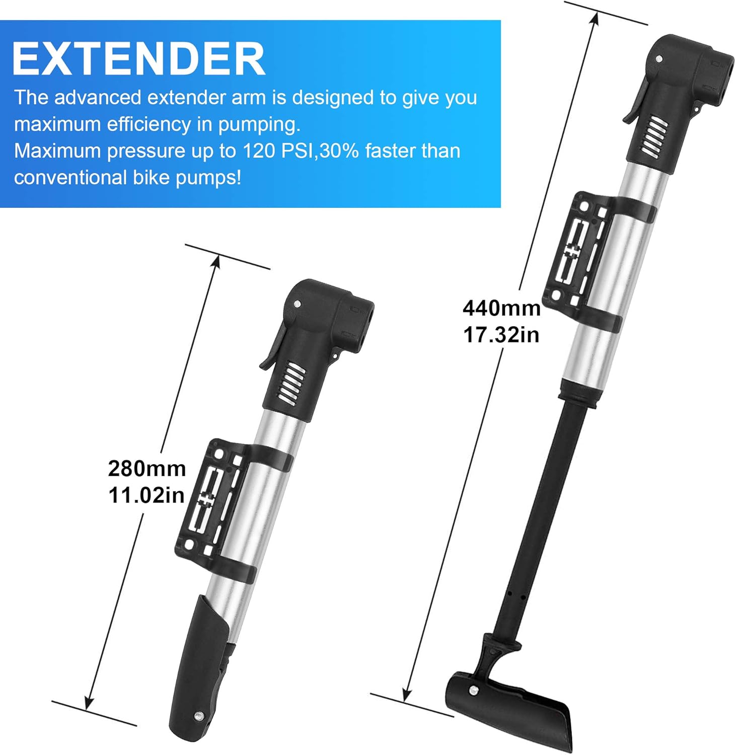 Mini Bike Pump Bicycle Tire Frame Pump 120 PSI High Pressure Portable Bicycle Air Pump Fits Presta & Schrader Floor Bike Tyre Pump for Road Mountain BMX Bikes Sports Balls, Inflatables Items(Silver) : Sports & Outdoors