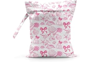 Sldpngo Waterproof Cloth Diaper Wet Dry Bag Reusable Travel Beach Pool Daycare Soiled Toddler Items Yoga Gym Bag for Swimsuits Wet Clothes Bags - Pink Coastal Pattern