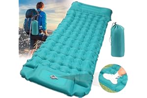 FineBud Sleeping Pad for Camping, Ultralight Inflatable Sleeping Mat with Pillow, Built-in Foot Pump, Self Inflating 4" Extra-Thick Camping Air Mattress, Compact Camping Pads for Sleeping, Backpacking