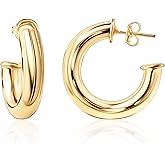 Barzel 18K Gold Plated Chunky Open Hoop Earrings for Women, Trendy Gold Hoop Earrings, 20mm-50mm, 5mm Thick, 4 Sizes, Made in Brazil, High Polish Finish