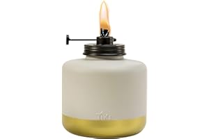 TIKI Brand 1118023 Adjustable Flame Glass Refillable Votive Table Top Torch for Outdoor Yard, Patio and Deck, Gold Dipped Gray Lanterns, 6.75 in