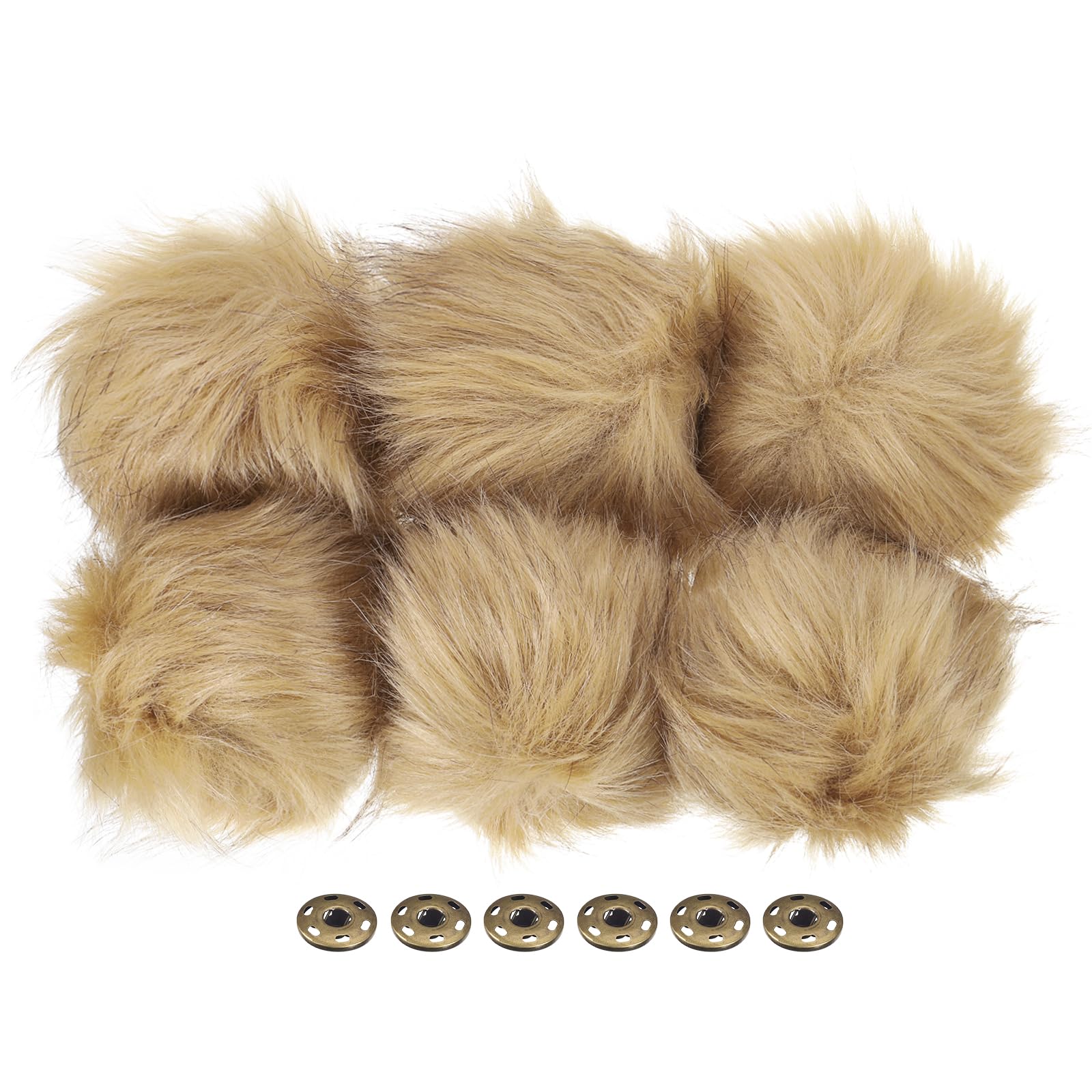 PATIKIL Faux Fur Pom Poms for Hats, 6 Pcs Fluffy Soft Fur Poms Balls with Snap Button for Keychain Knitting Hats DIY Scarves Gloves Bag Christmas, Khaki