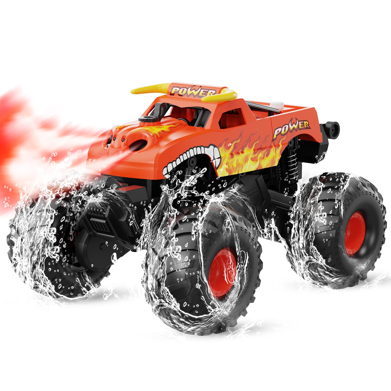 Photo 1 of Alotwan Waterproof RC Cars - 1:16 Monster Remote Control Truck, Christmas Birthday Gifts for Boys 8-12, 4WD All Terrain Off-Road RC Truck, Amphibious Pickup Toys for 8 9 10 11 12 Year Old, Orange