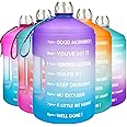 BuildLife 1 Gallon Water Bottle Motivational Fitness Workout with Time Marker/Drink More Daily/Clear BPA Free/Large 128OZ Cap