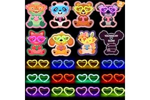 FUN LITTLE TOYS 28Packs Valentines Gift Cards with Glow in The Dark Glasses, Heart Shaped Glasses & Light-up Glow Sticks, Valentine's Day Exchange Cards for Kids Class School Party Favors Prize
