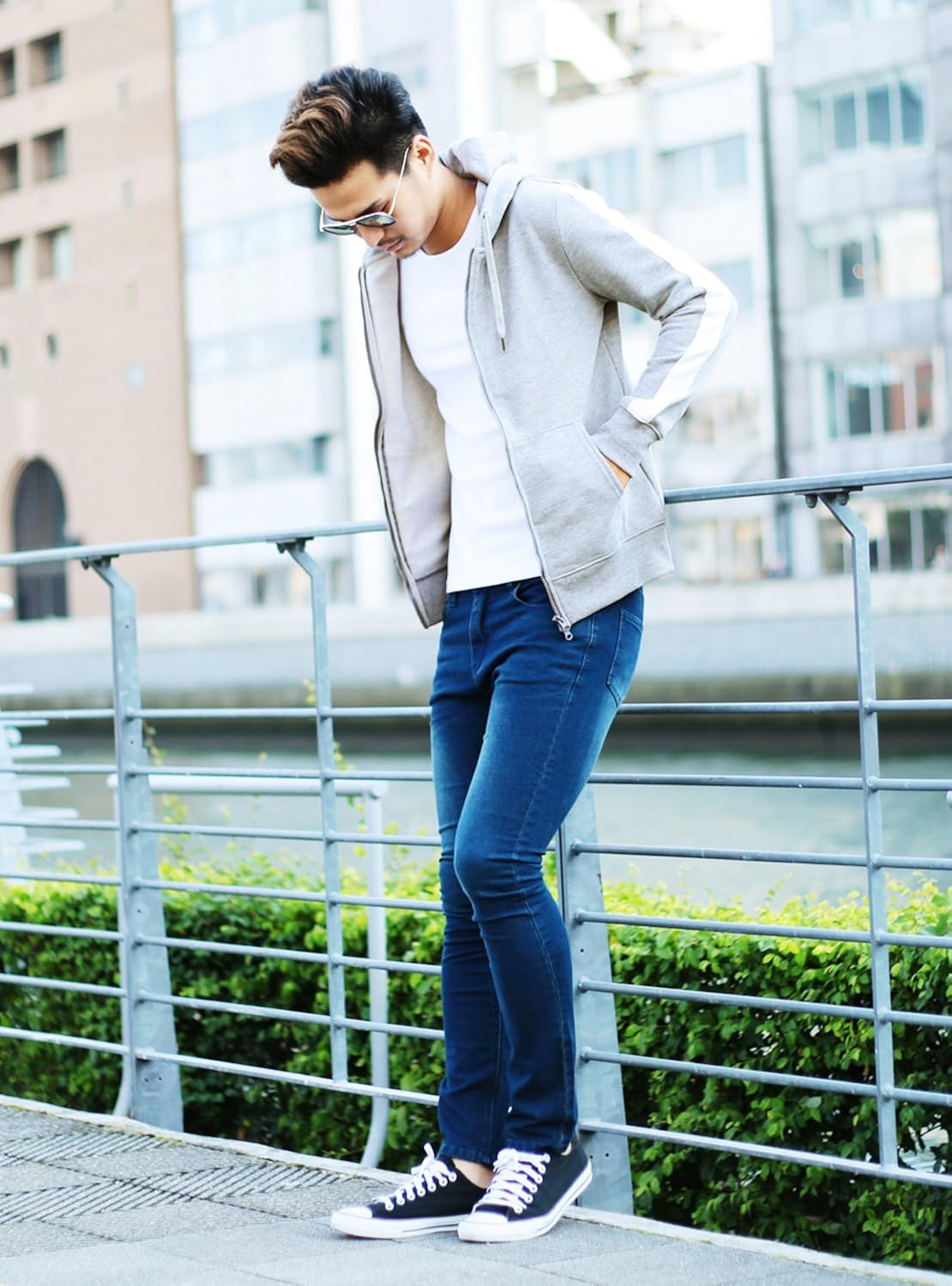 Amazon Jiggys Shop ジップパーカー メンズ スウェット パーカー 春服 無地 薄手 細身 スリム サイドライン トレーナー パーカー 通販