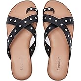 Luoika Women's Wide Width Flat Sandals, Flip Flop Slides Sandal Casual Strapy Sandal Slip on Summer Beach Shoes for Women.
