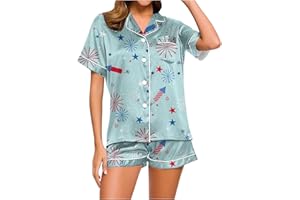 GENERIC HBDHEJL 4th of July Pajamas Set Women Two-Piece Nightwear Short Sleeve Sleepwear Soft Button Down Loungewear Pjs Set
